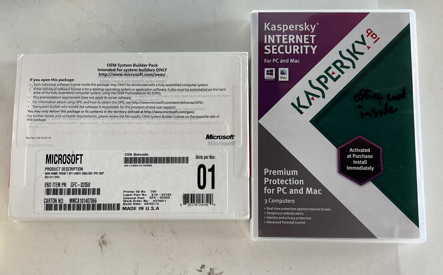 Microsoft Windows 7 Home Premium 64-Bit Software W/ Kaspersky
