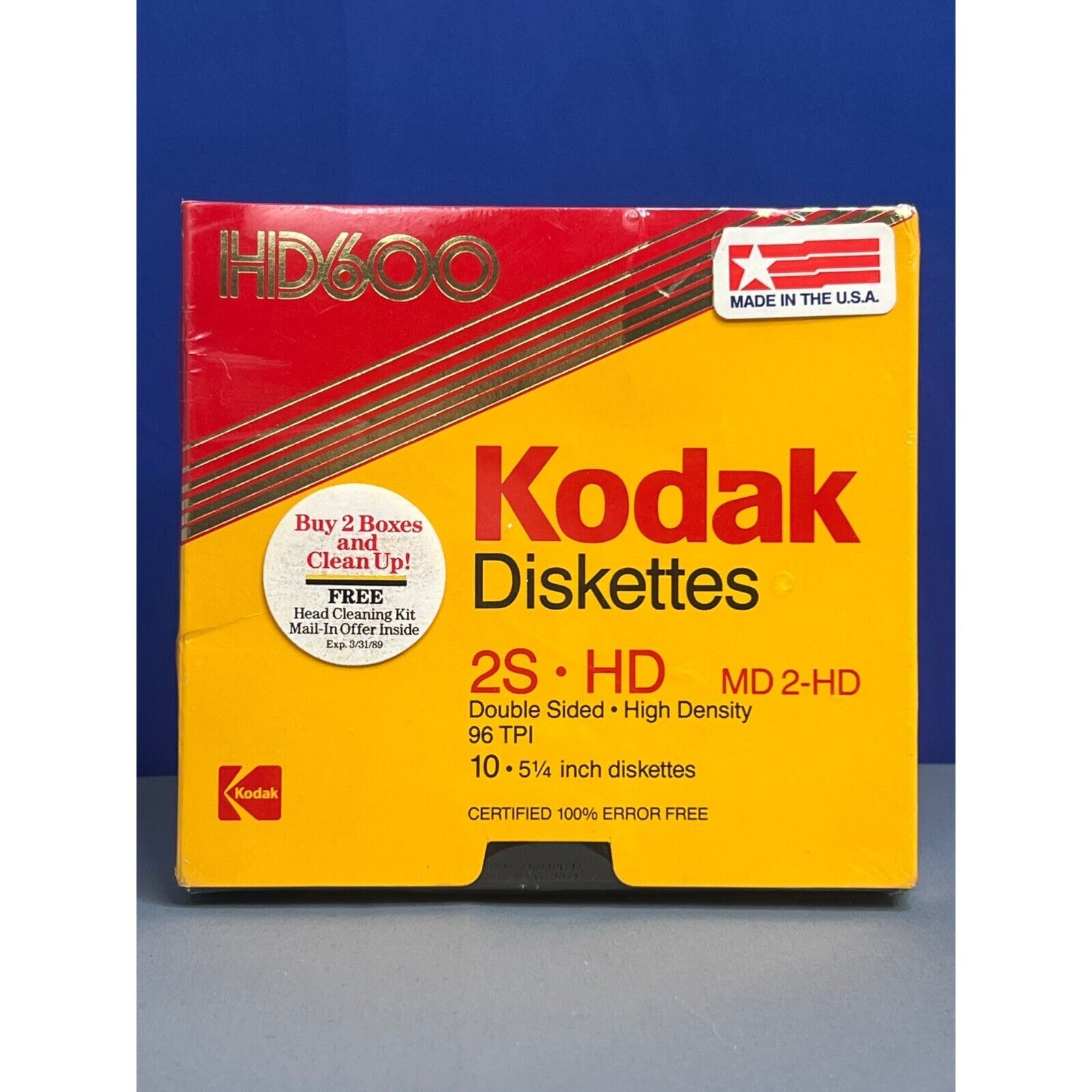 New KODAK HD600 DISKETTES MD 2-HD BOX OF 10 Sealed Made In The USA 96 TPI NIB