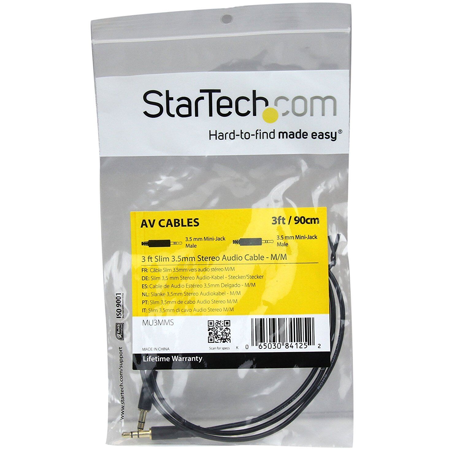 Startech.com 3 Ft Slim 3.5mm Stereo Audio Cable - M/m - Mini-phone Male Stereo