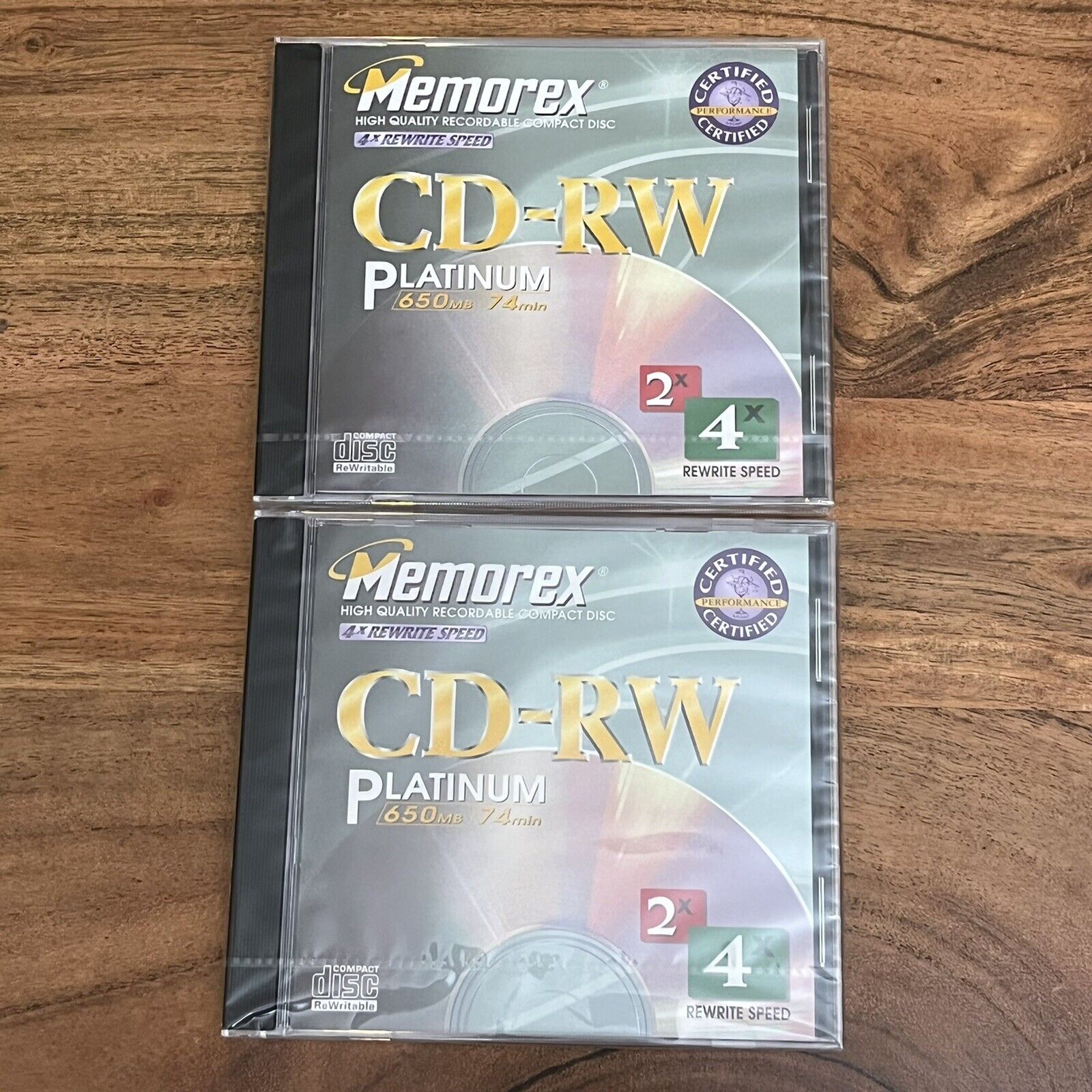 2 Memorex CD-RW Platinum Discs 650 MB 74 Min 2x 4x Rewrite Speed New Sealed