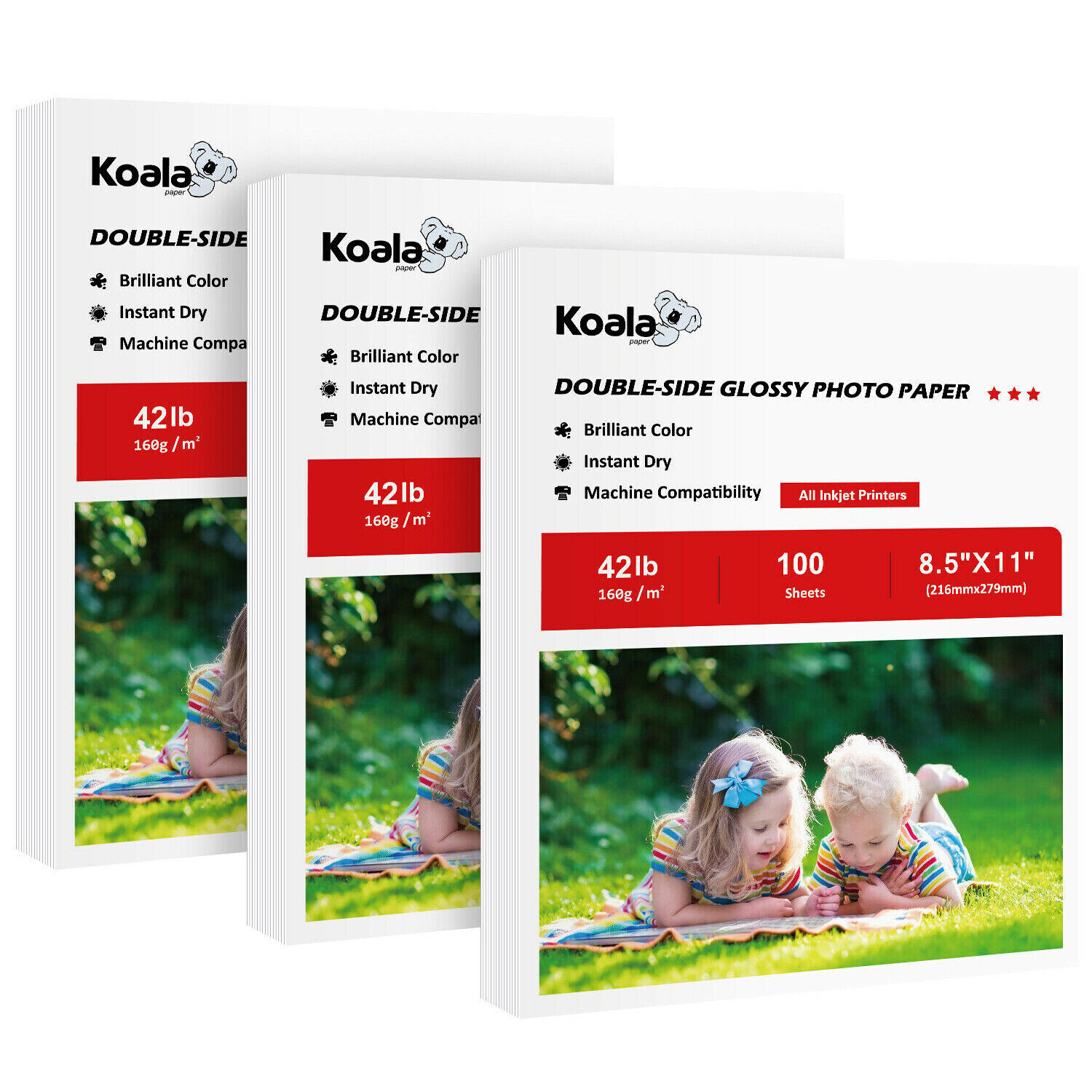300 Koala Double Sided Photo Paper 8.5x11 Glossy 42 lb Inkjet Printer Brochure