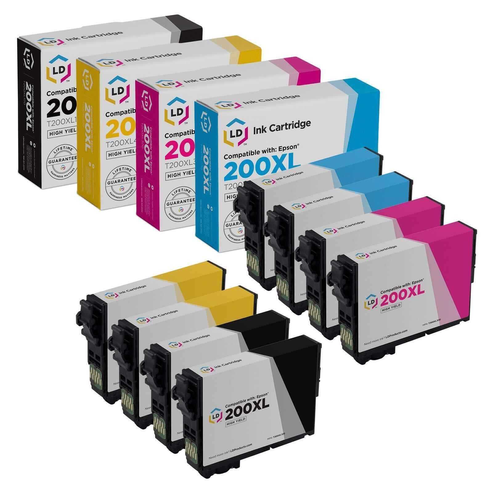 LD 8pk Reman Cartridges for Epson 200 Ink T200XL 200XL XP-200 XP-300 Black Color