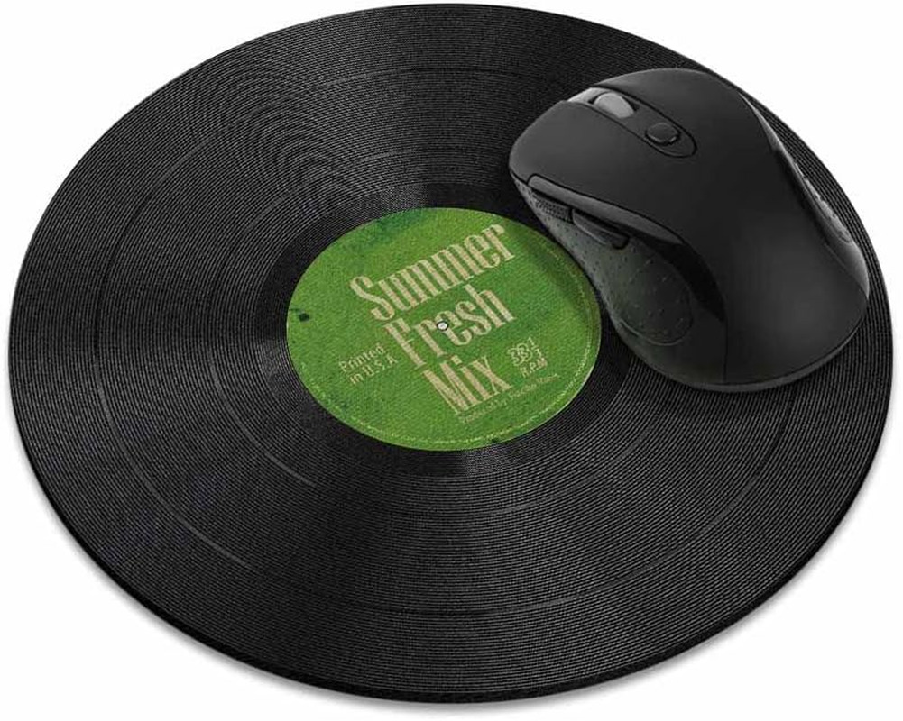 Non-Slip round Mousepad,  Vintage Vinyl Record Green Mouse Pad for Home, Office 