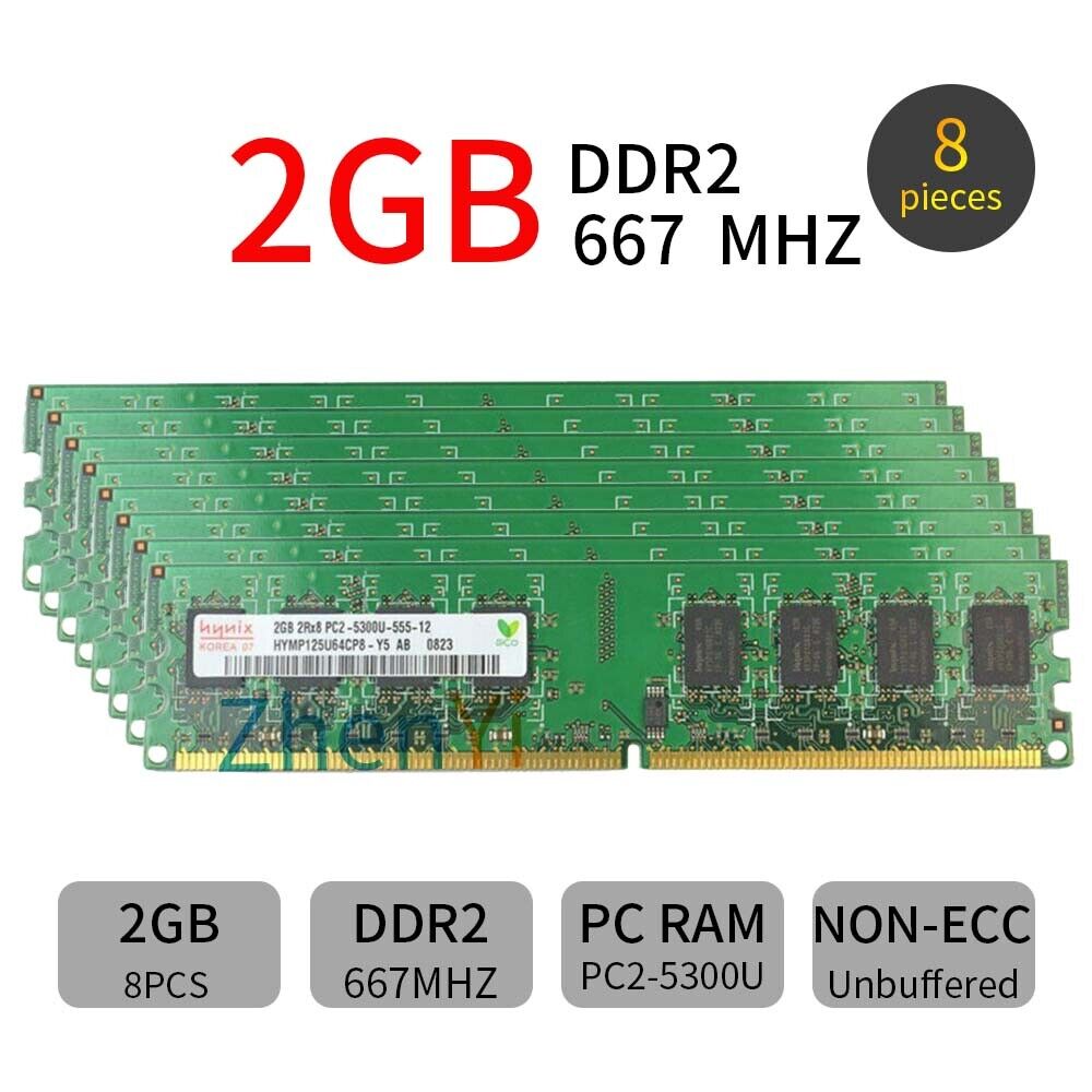 16GB 8x 2GB / 1GB PC2-5300U DDR2 667MHz 240Pin DIMM Desktop Memory For Hynix LOT