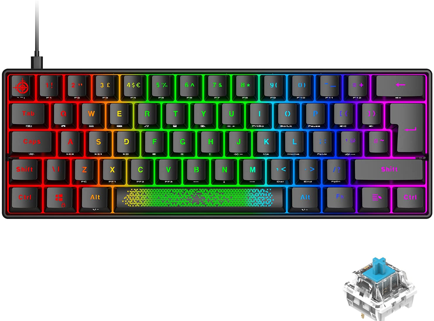 60% UK Layout Portable Ultra-Compact Mechanical Keyboard RGB Illuminated Wired
