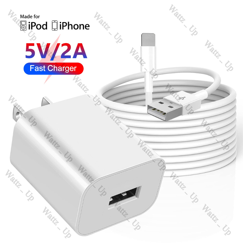 Fast Charger 5V 2A Power Adapter Block USB Cable For iPhone 14 13 12 11 8 7 6 X