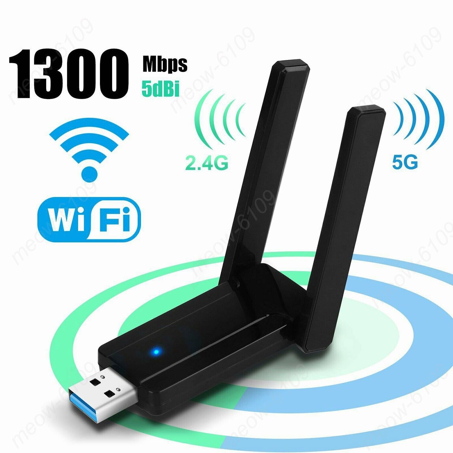 1300Mbps WiFi Adapter Antenna 2.4G/5.8G Dual Band USB3.0 for Mac/Desktop/Laptop