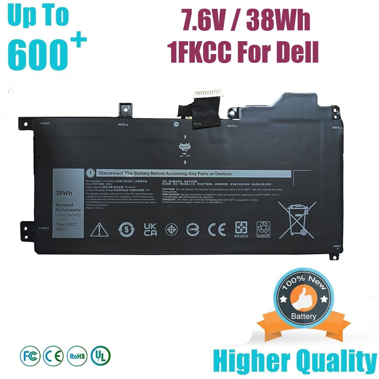 38Wh 1FKCC Battery for Dell Latitude 7200 7210 2-IN-1 KWWW4 D9J00 9NTKM New