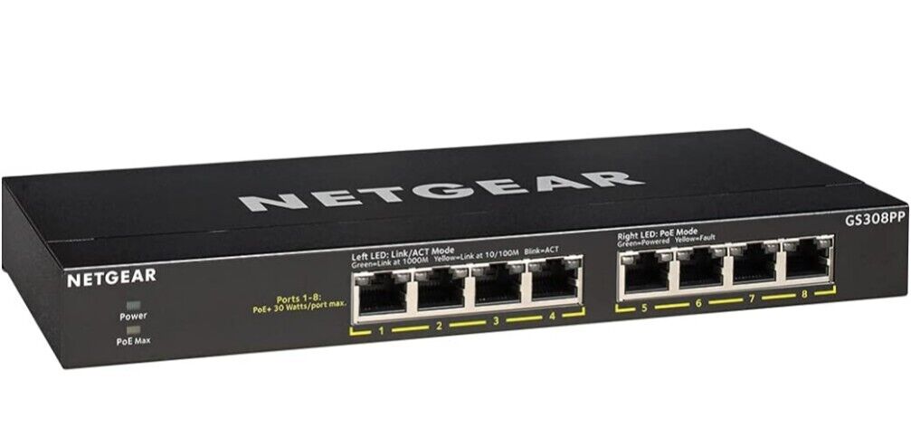 NETGEAR 8-Port Gigabit Ethernet Unmanaged PoE+ Switch (GS308PP) New Open Box