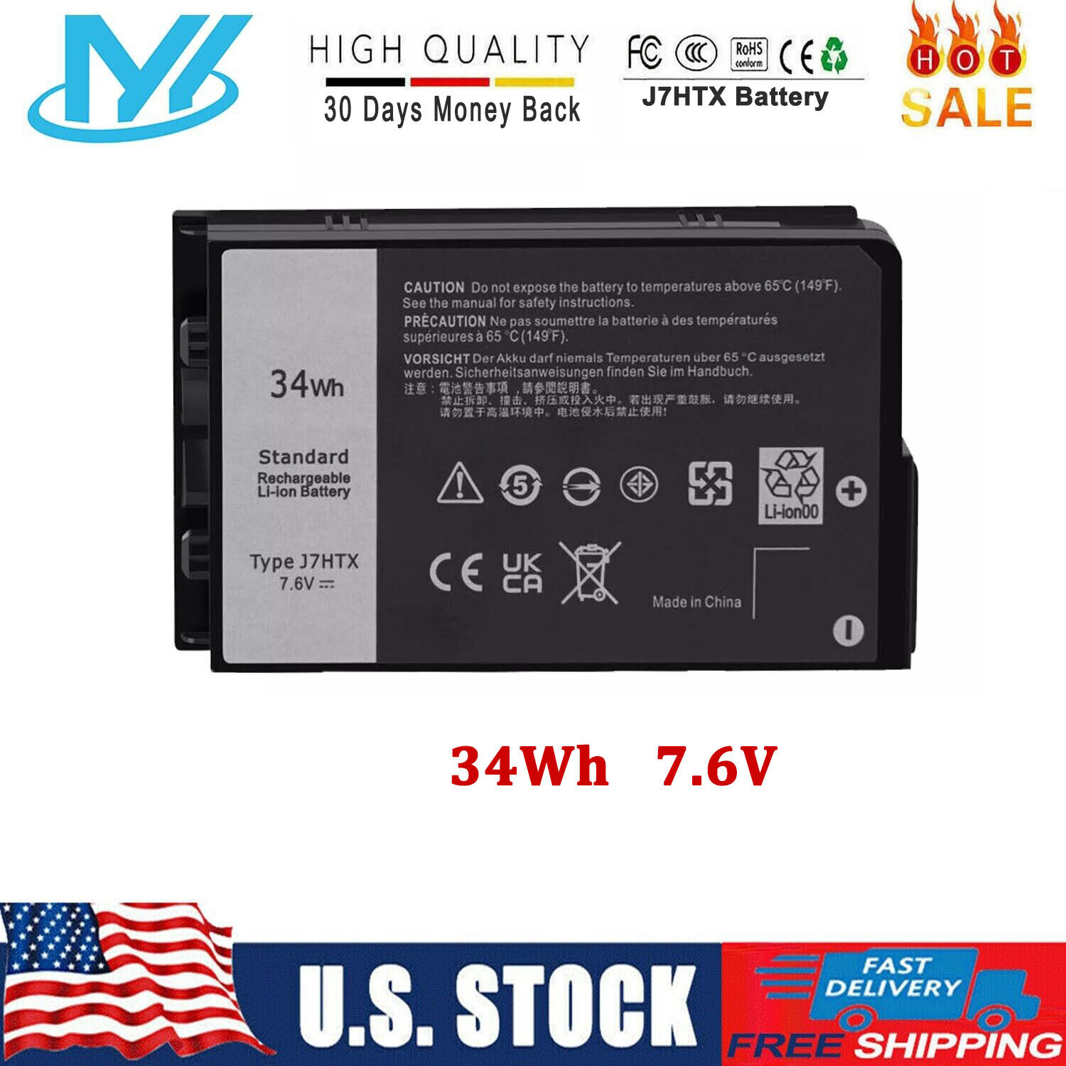 ✅Lot 10 34Wh J7HTX 7XNTR FH8RW Battery for Latitude 12 7202 7212 Rugged Tablet