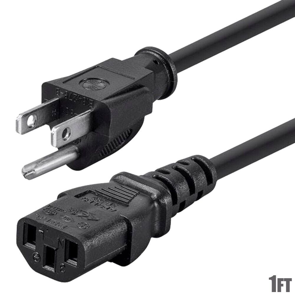 1FT 3-Conductor 14AWG NEMA 5-15P to IEC320 C13 PC Power Cord Cable
