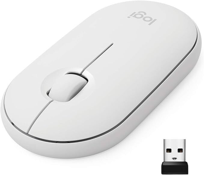 Logitech Pebble M350 Wireless Mouse with Bluetooth or USB Mouse - White