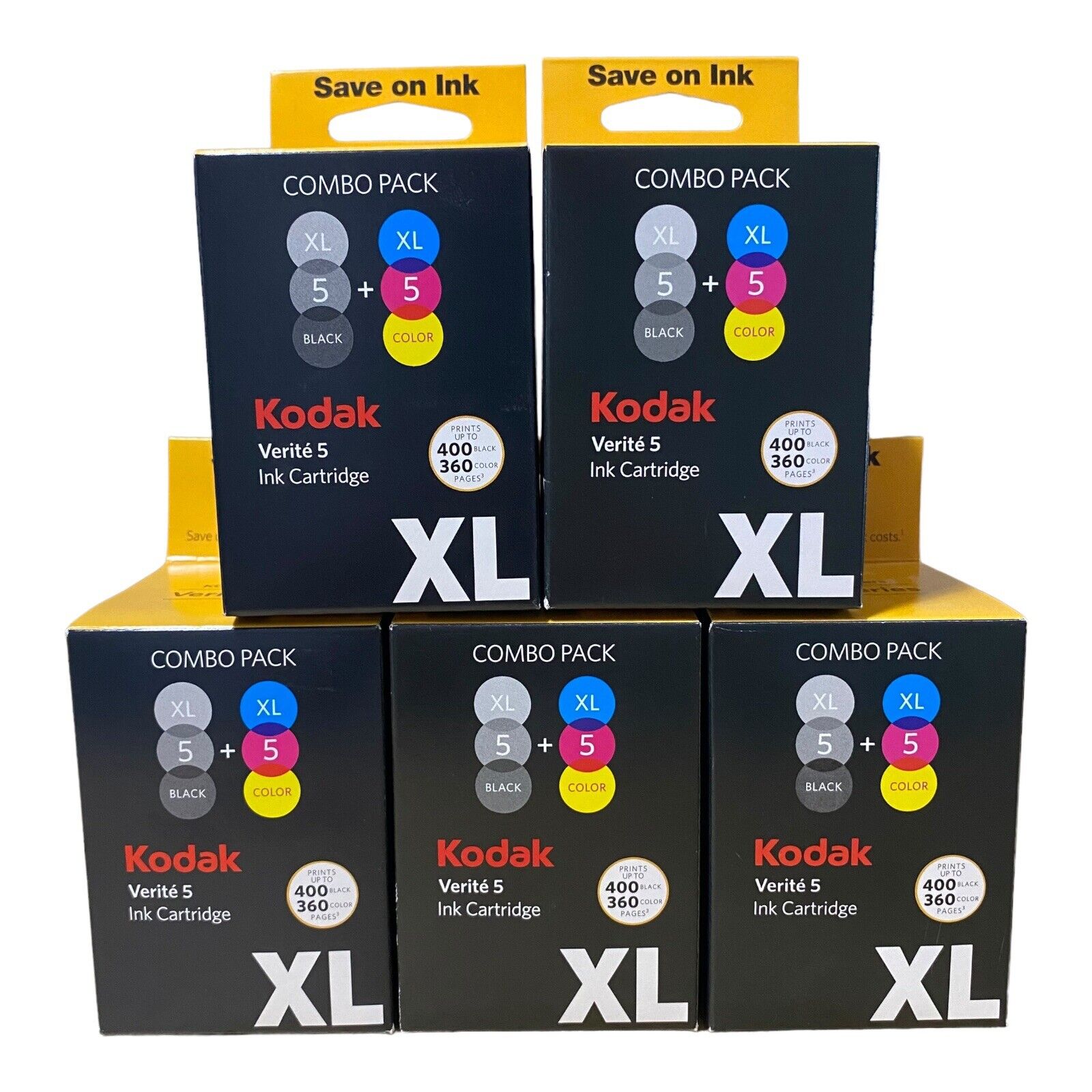 New Sealed Lot Of (5)Kodak Verite 5 XL Combo Pack Ink Cartridge Black & Color XL