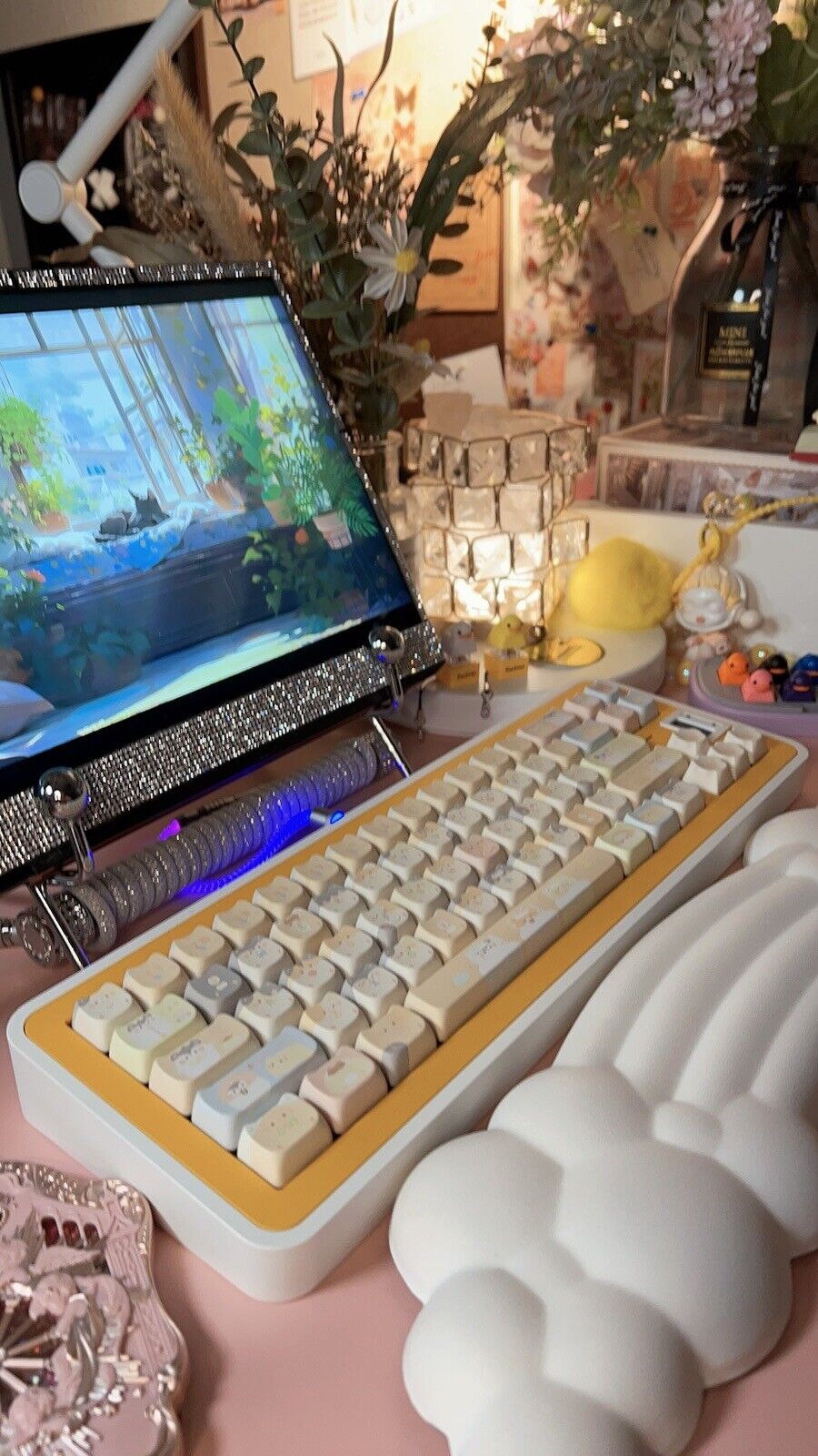 「Fully Assembled」Yellow Cute Cat Ears Pastel Customized Mechanical Keyboard