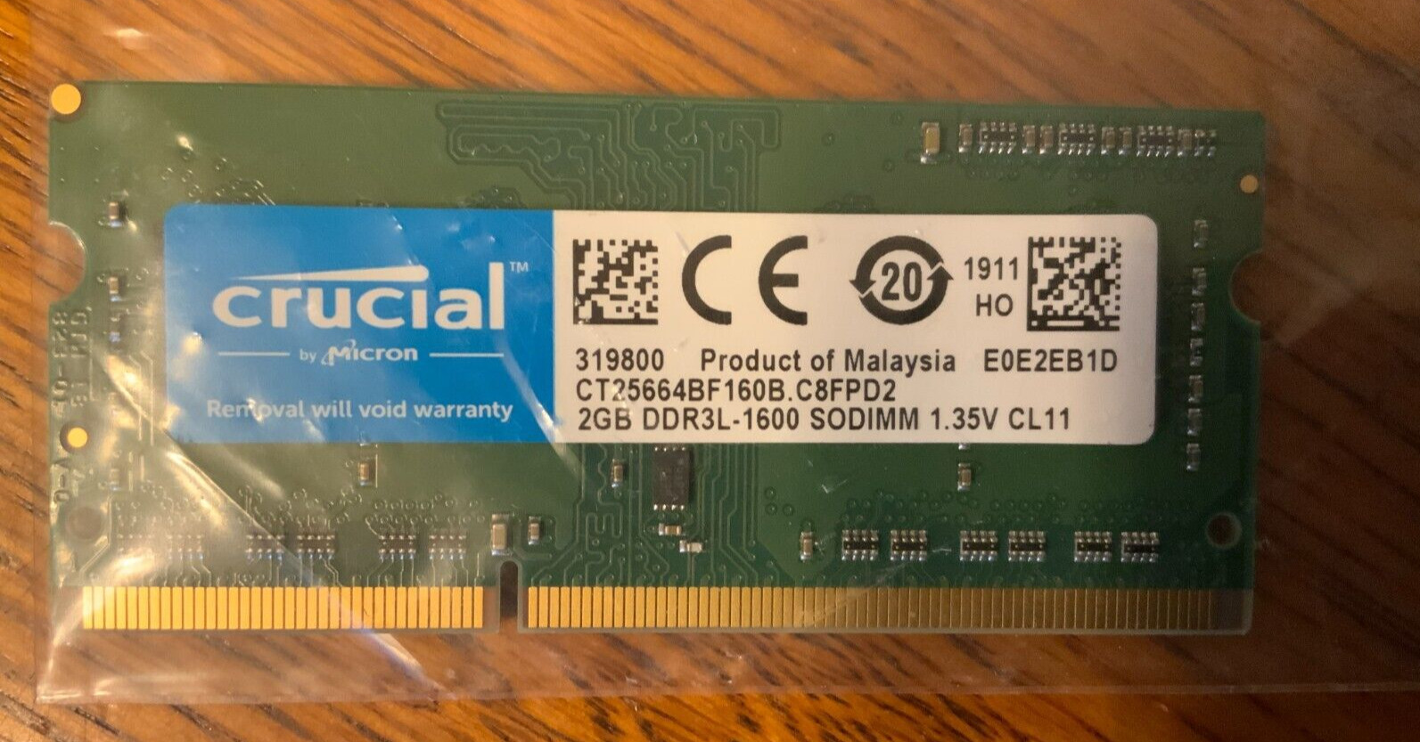 Crucial by Micron 2GB, 2X4 DDR3L - 1600 SODIMM 1.35V CL11, CT25664BF160B.C8FPD2