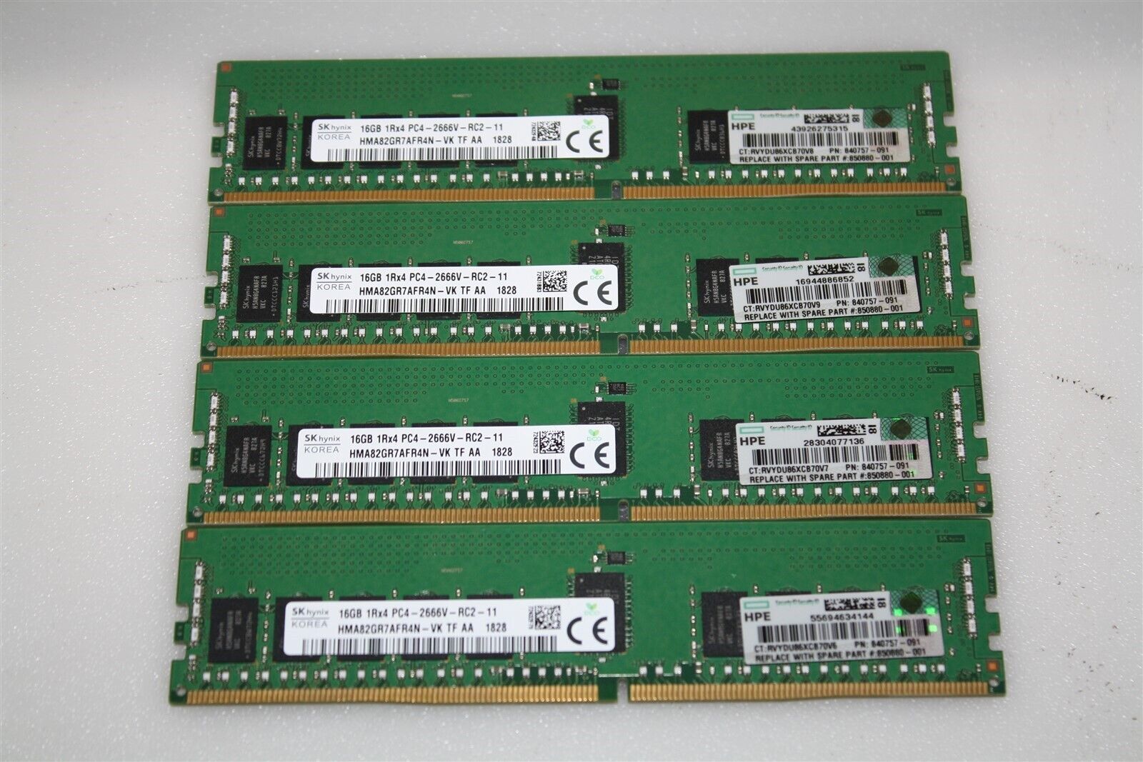 Lot of Four DDR4 Server RAM: SK Hynix 16GB 1Rx4 PC4-2666V-RC2-11 (1828) / TESTED