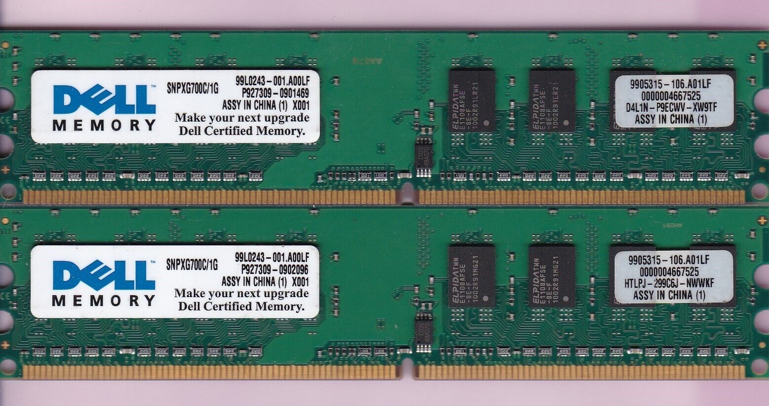2GB 2x1GB PC2-6400 DELL SNPXG700C/1G ELPIDA DDR2-800 DESKTOP RAM MEMORY KIT DIMM