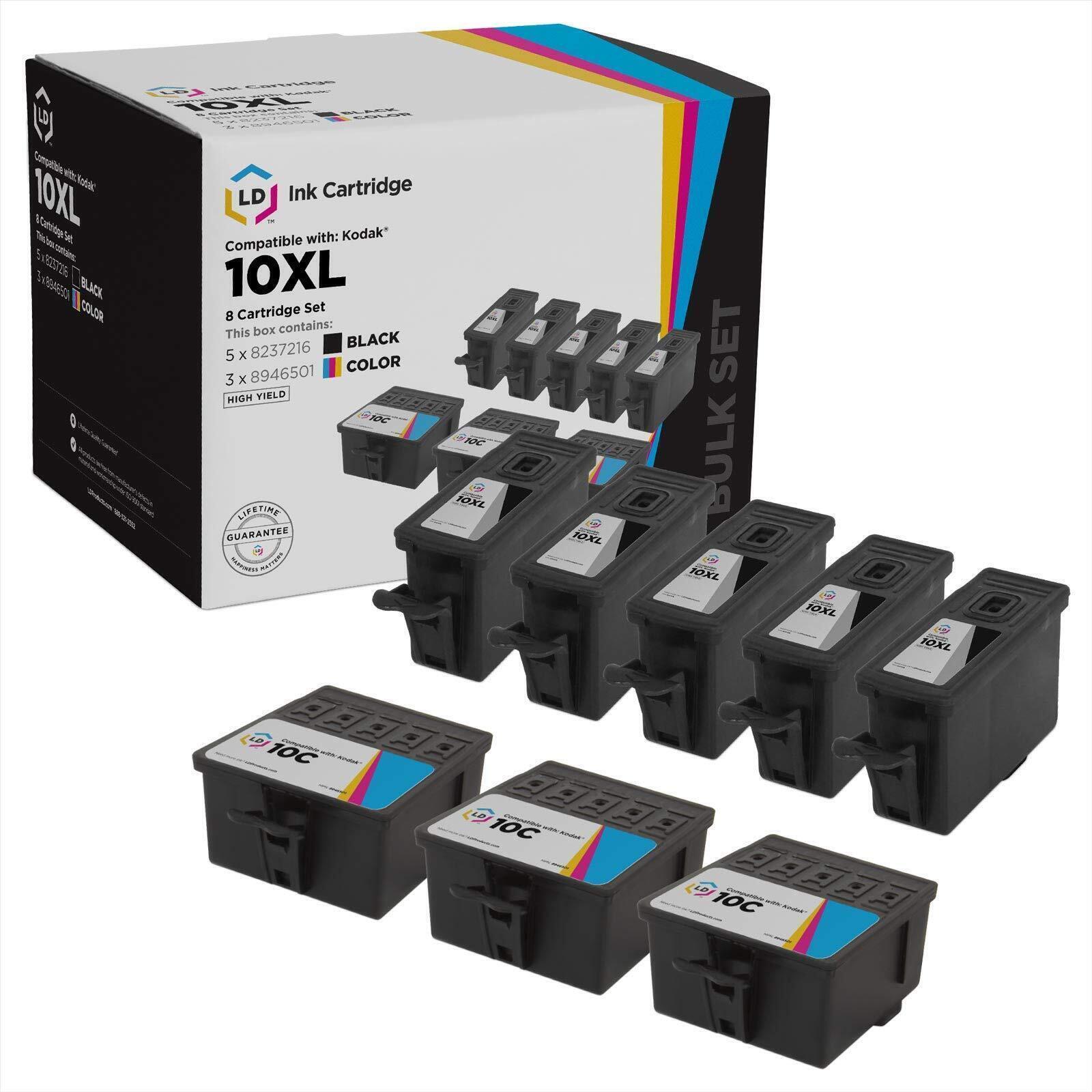 LD 8 Pack 8237216 10XL Black Color Ink Cartridge Set for Kodak Printer
