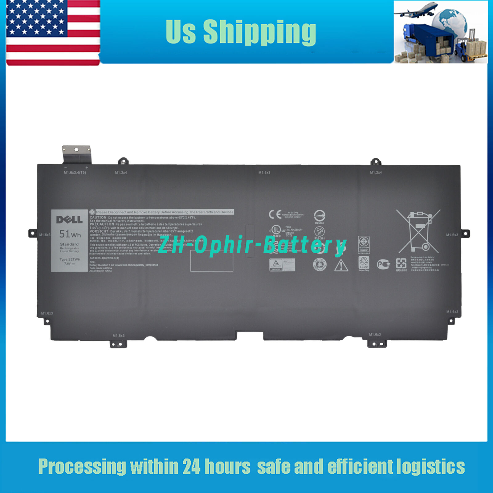 52TWH New Genuine Battery For Dell XPS 13 7390 2-in-1 P103G P103G001 MM6M8 XX3T7