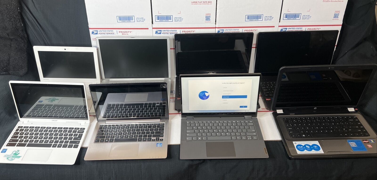 Lot of 8 ASSORTED Laptops- Lenovo Asus, HP- i3,Intel,  AMD -* AS IS/UNTESTED ..