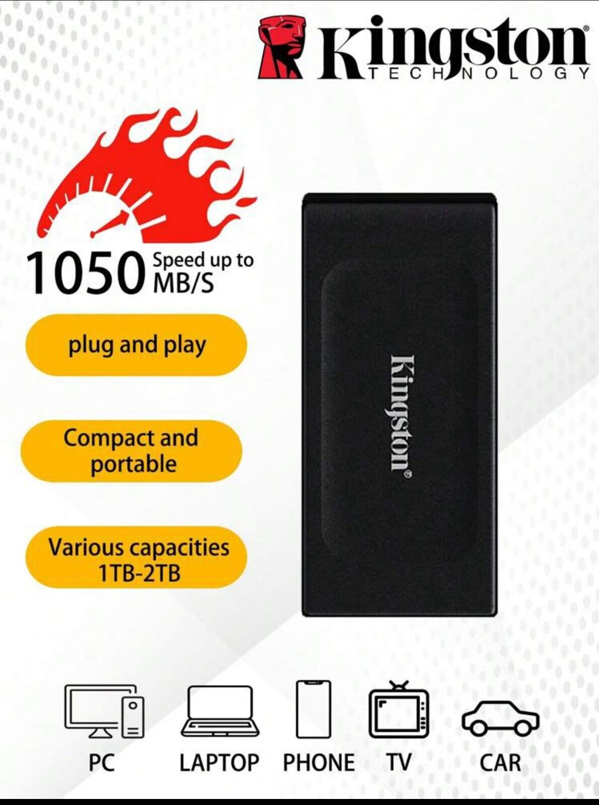 Kingston XS1000 2TB USB-A Portable External SSD (SXS1000/1000G)