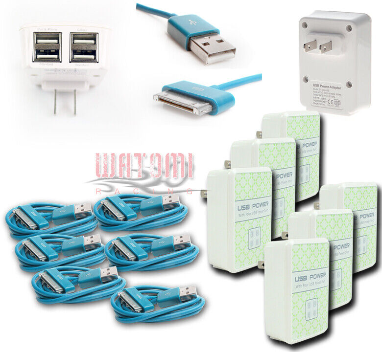 6X 4 USB PORT HOME WALL ADAPTER+6FT CABLE POWER CHARGER AQUA FOR GALAXY TAB NOTE