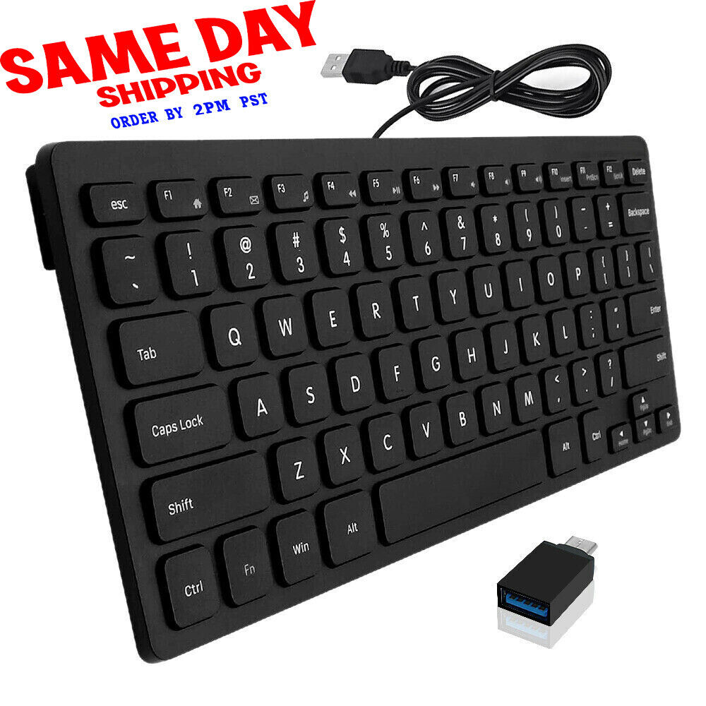 78Keys Mini USB Wired Keyboard With Type-C Male to USB 3.0 Female OTG Adapter US