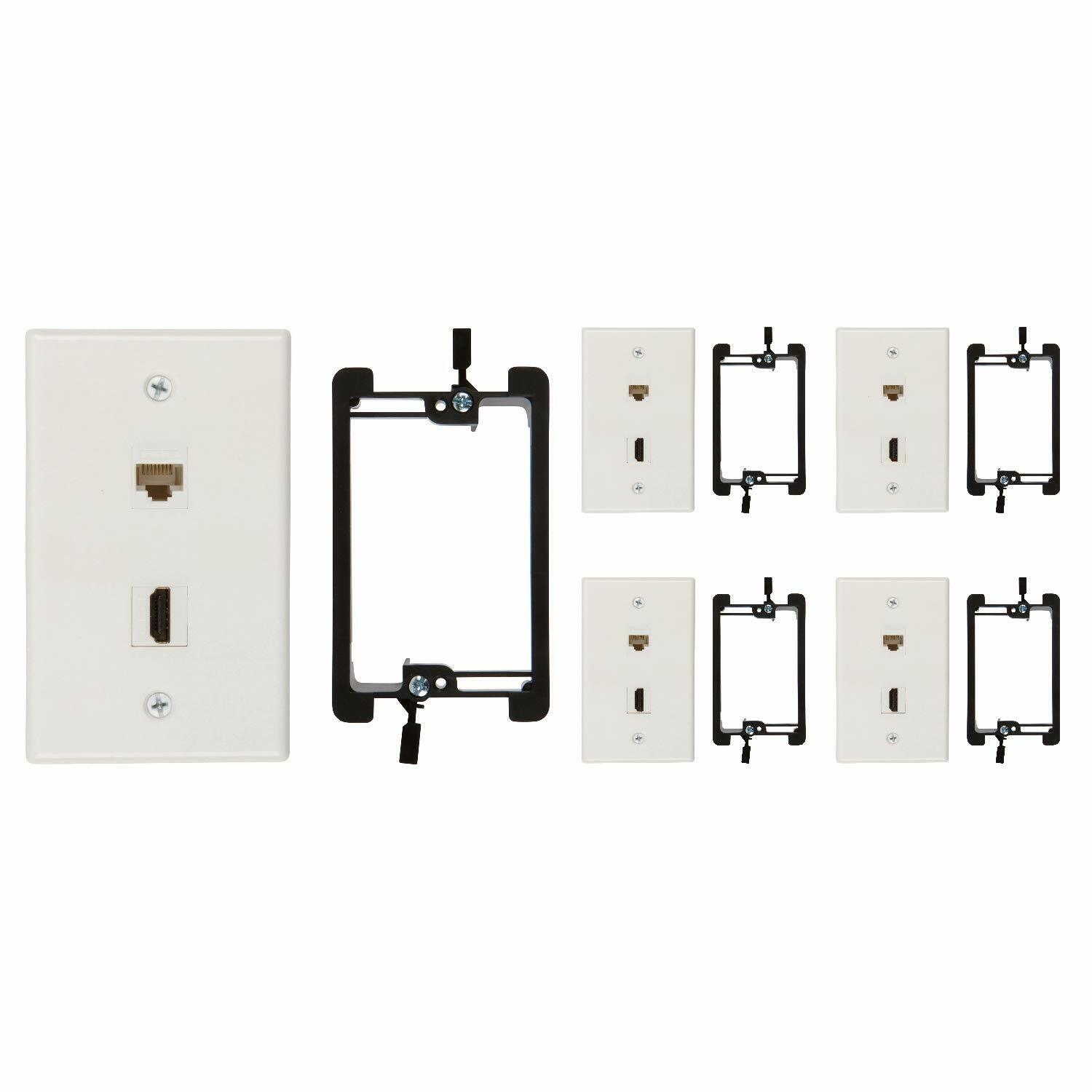 Buyer\'s Point HDMI and Cat6 Ethernet RJ45 Wall Plate with White Kit - 5 Pack