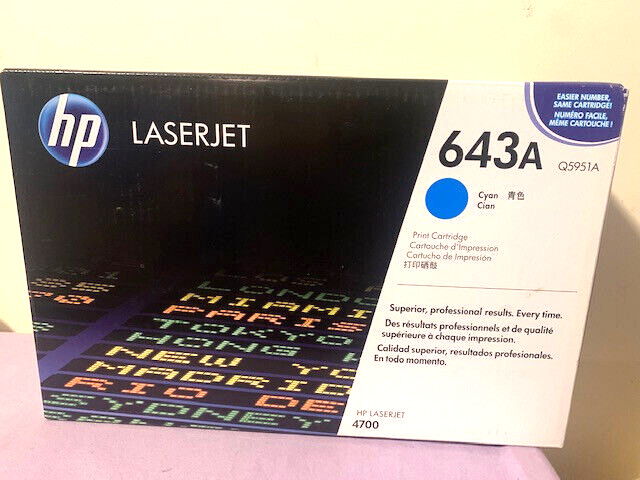 Genuine HP 643A (Q5951A) Cyan Toner Cartridge For HP LaserJet 4700 -- New Sealed