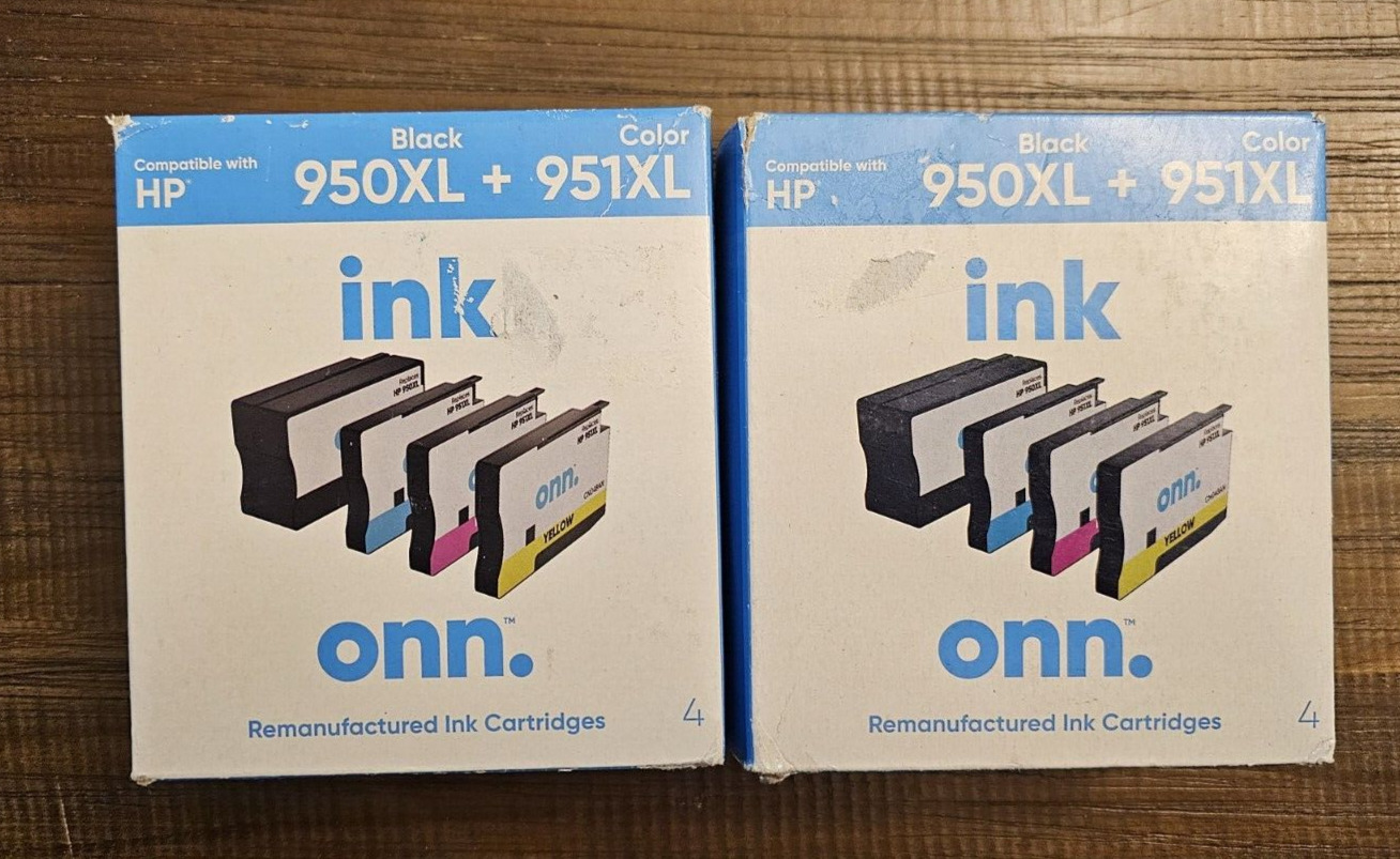 LOT of (2) onn. HP 950XL Black and 951XL Color Ink Cartridges, 4 Pack NEW