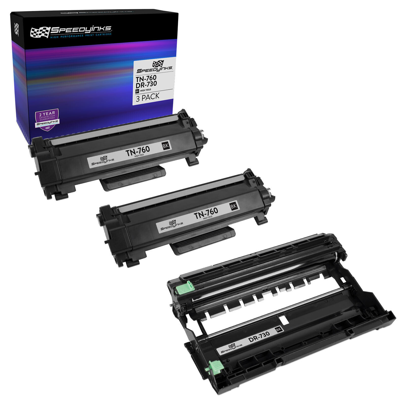 SPEEDYINKS 3PK Replacements for Brother TN760 Black Toner Cartridge & DR730 Drum