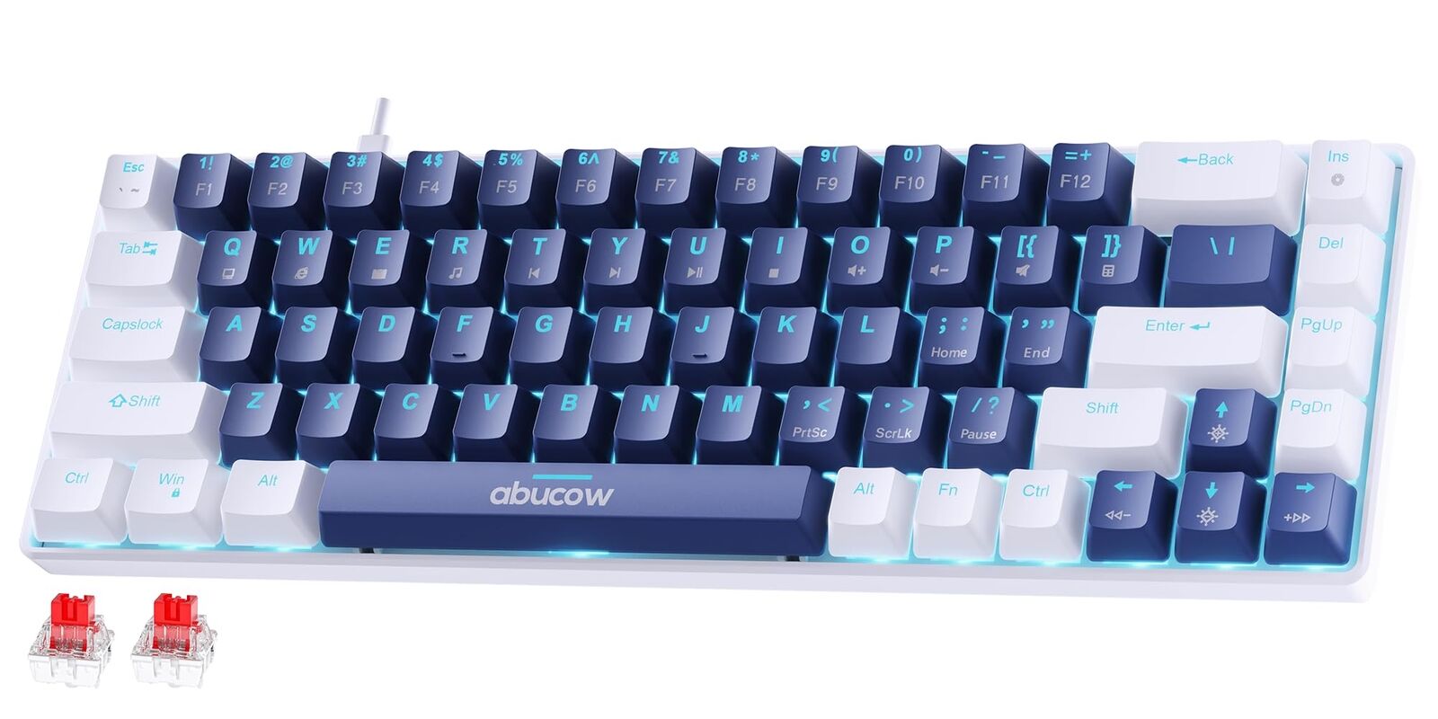 68-Key Mechanical Gaming Keyboard with Blue Backlight and White-Dark Blue Key...