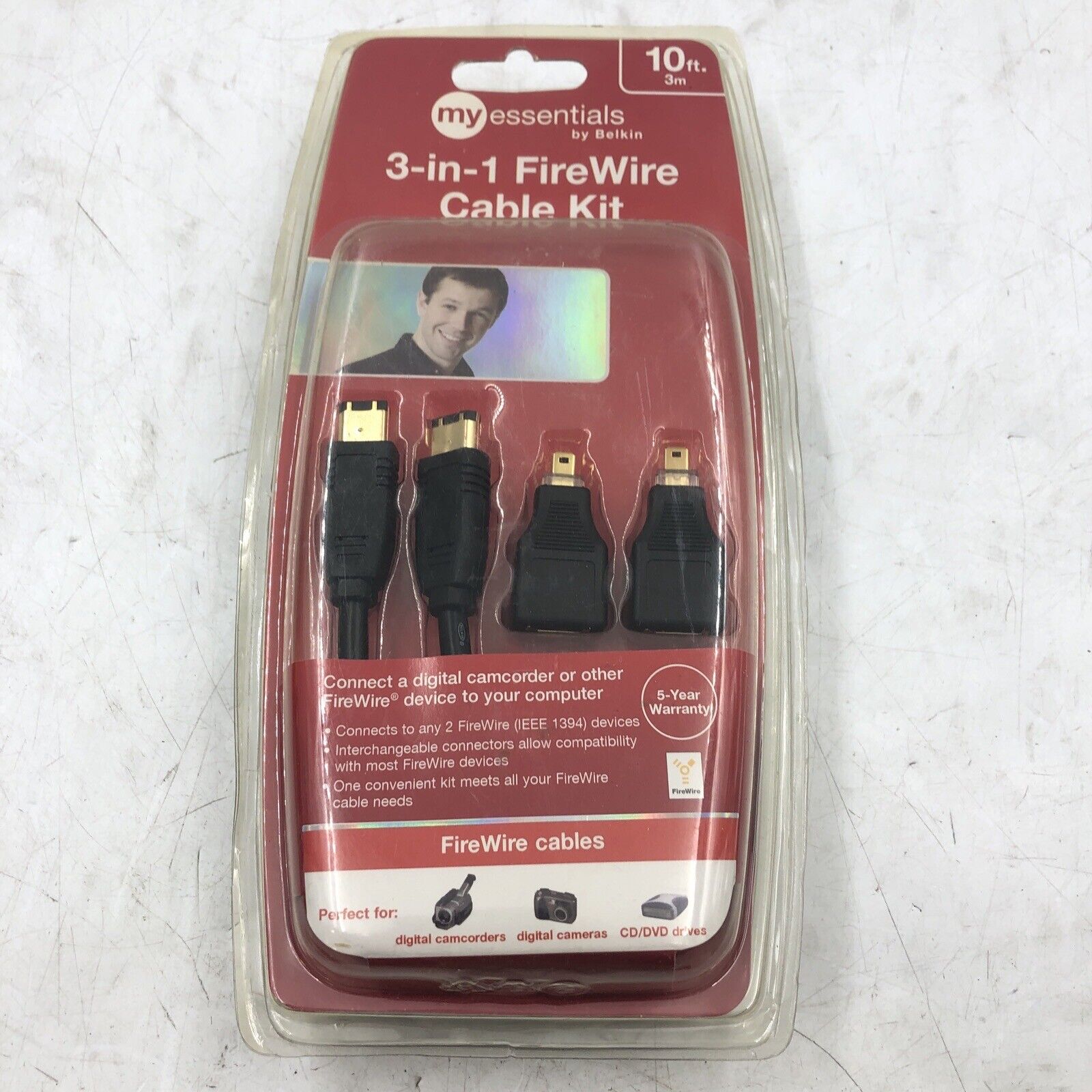 My Essentials Belkin 3 in 1 FireWire Cable Kit 10ft 3m in NOS SEALED
