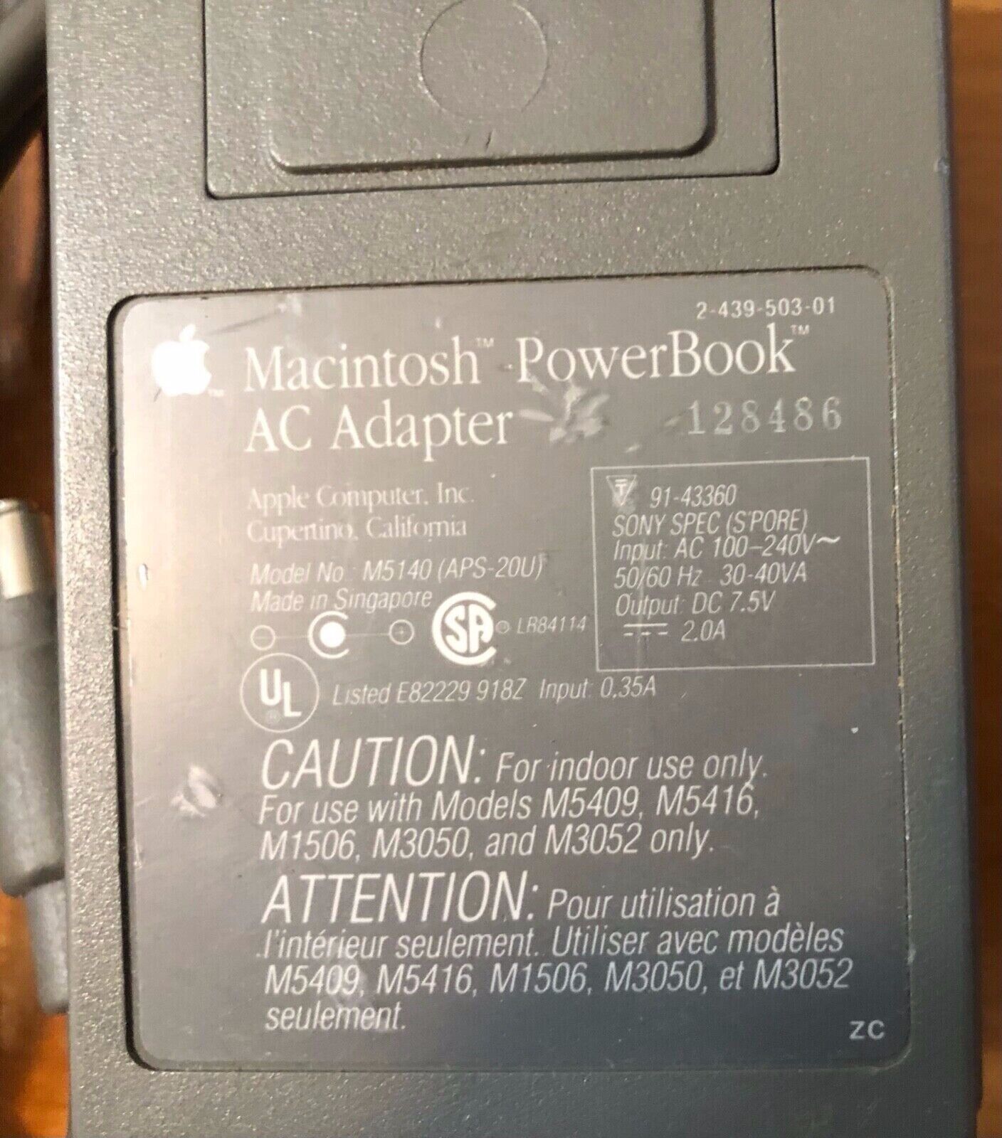 Sale ~ Vintage APPLE M5140 PowerBook AC Power Supply (Working several years ago)