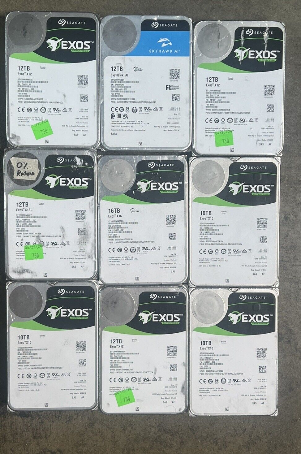 Lot of 9 Untested Seagate Exos X16, X12 16TB & 12TB 10TB Hard Drives HDD's READ