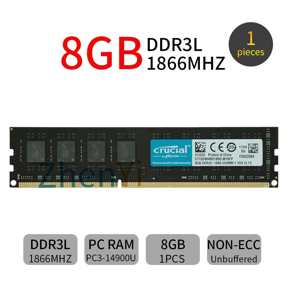 Crucial 32GB 16GB 8GB DDR3L 1866MHz PC3L-14900U DIMM Desktop Memory RAM LOT BT