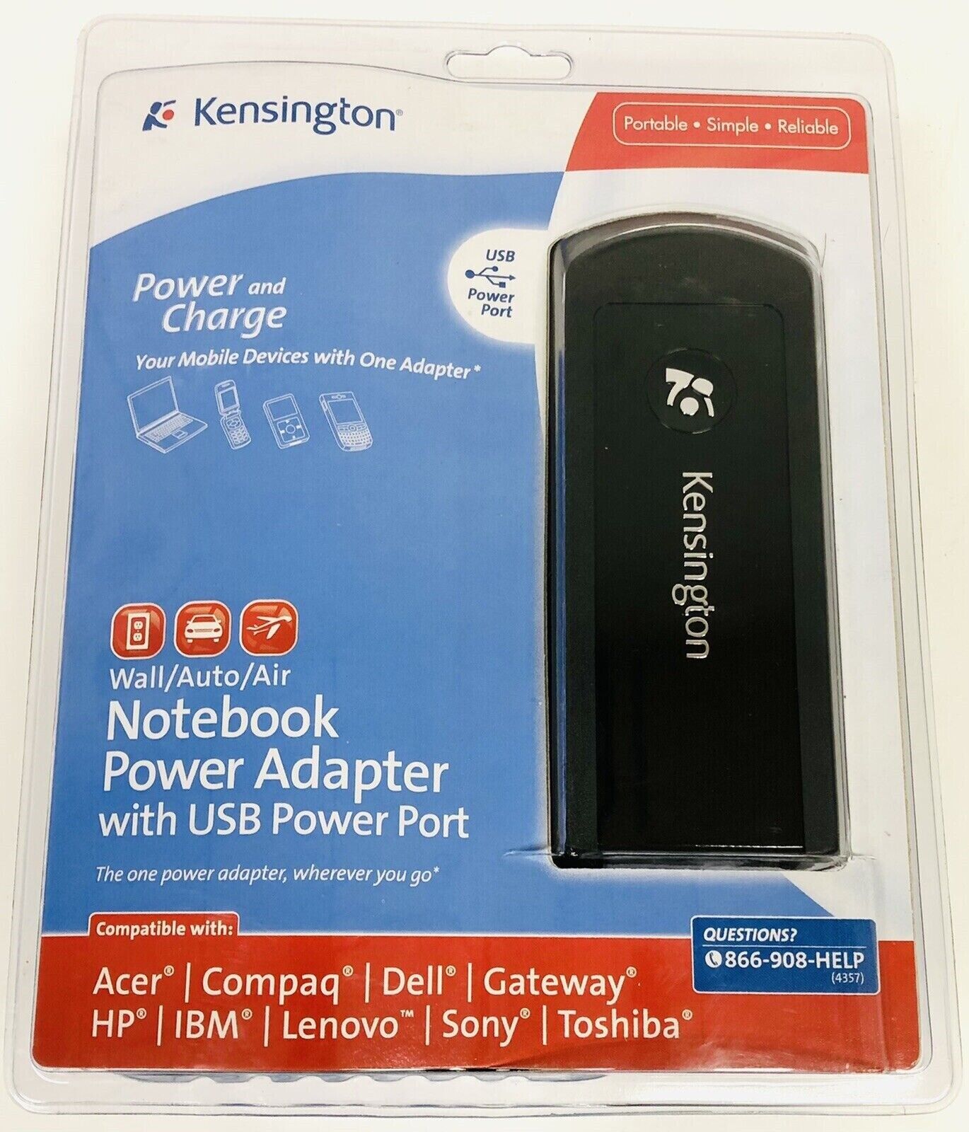 New Kensington Wall/Auto/Air Universal Notebook Power Adapter with USB Port