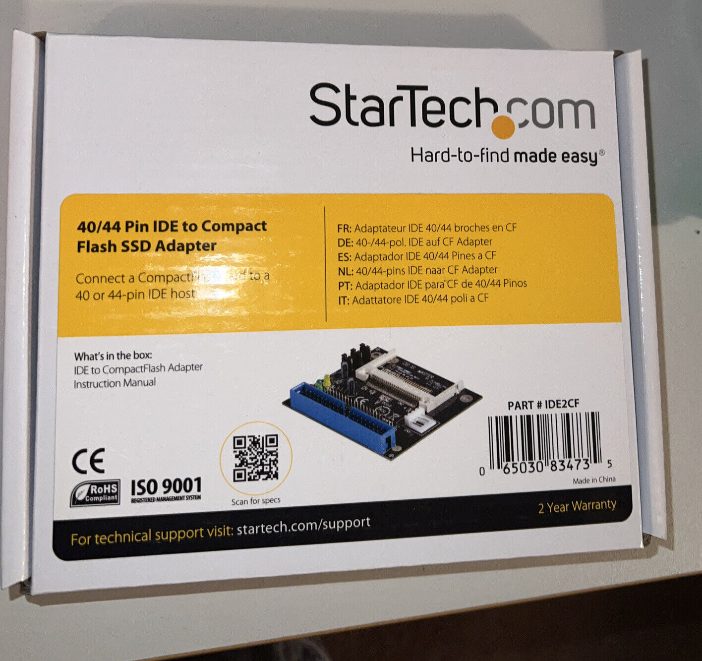 Star Tech 40/44 Pin IDE to Compact Flash SSD Adapter NEW