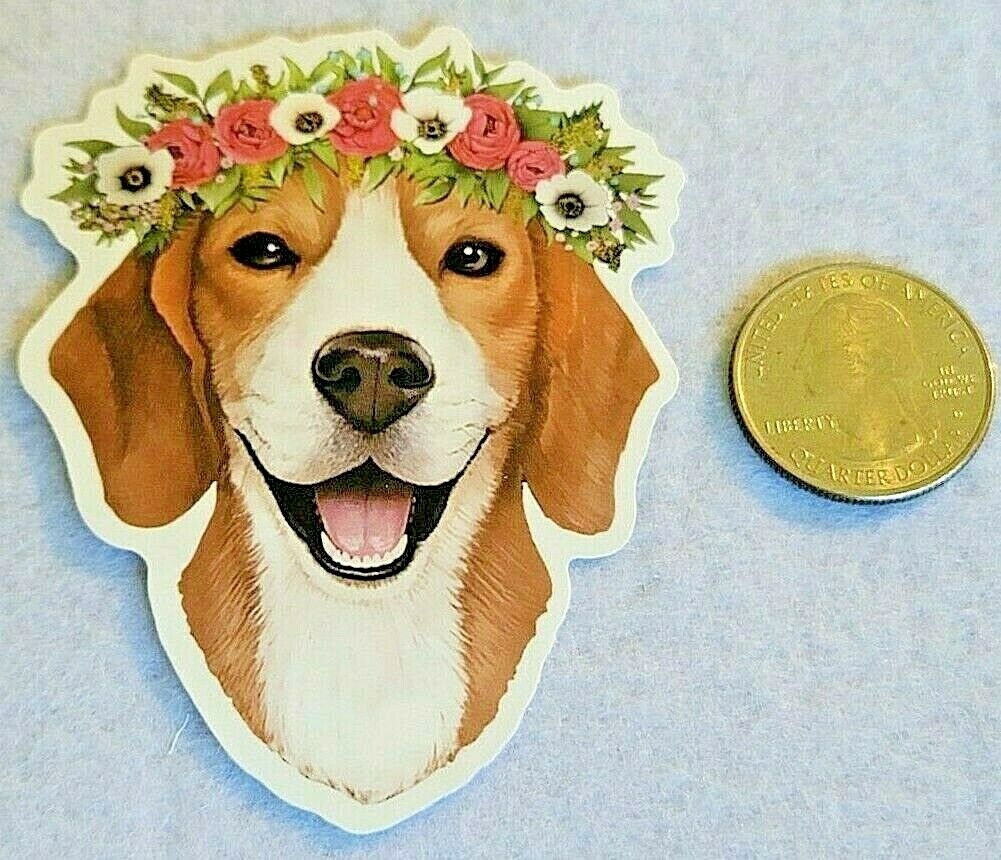 Very Cute Dog With Flower Wreath On Head Awesome Unique Sticker Decal Great Gift