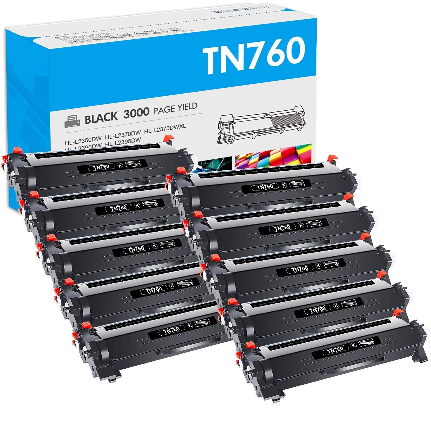 10x Toner Compatible With Brother TN760 TN730 MFC-L2710DW HL-L2730DW MFC-L2750DW