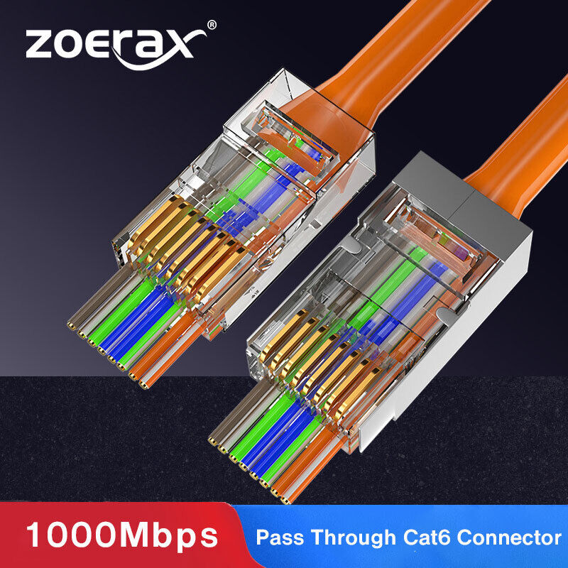 ZoeRax Cat6a Shielded rj45 connector pass through Cat6 plug Connector End -1.2mm