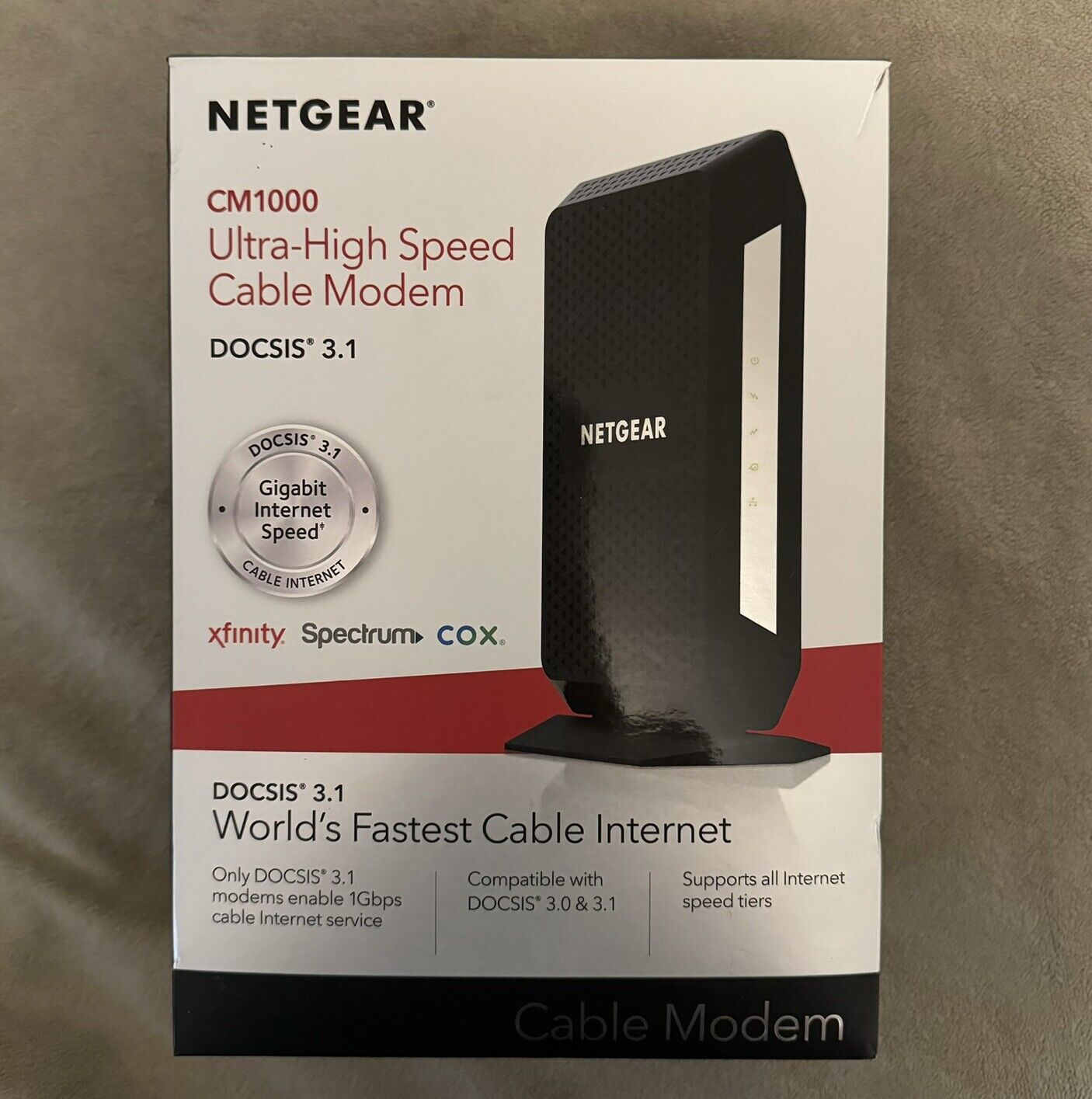 NETGEAR CM1000 Ultra High-Speed DOCSIS 3.1 MODEM 6Gbps W/ Cables, Box & Manual