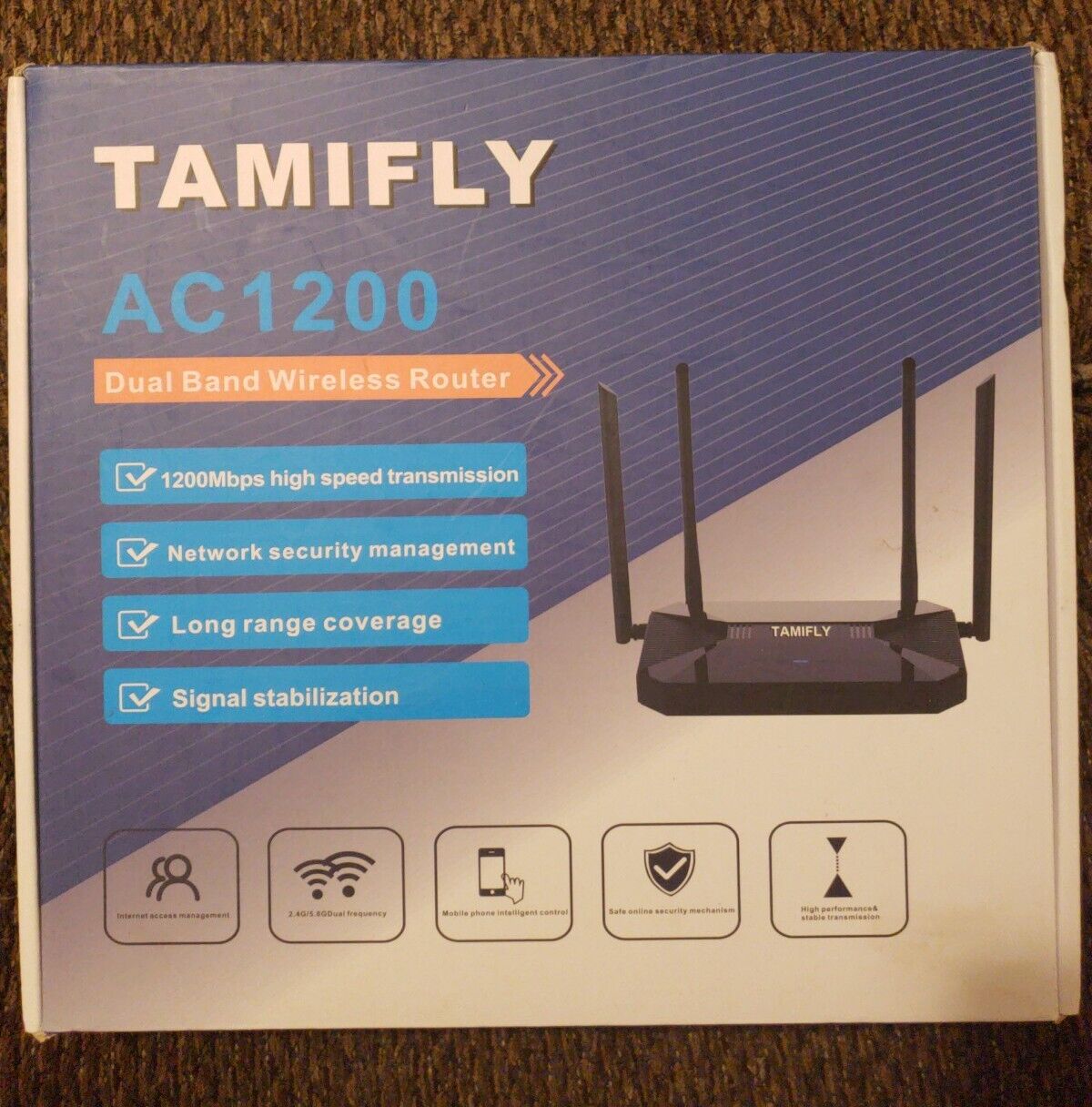 Tamifly  AC 1200 Dual Band Wireless Router Network Security Management NEW