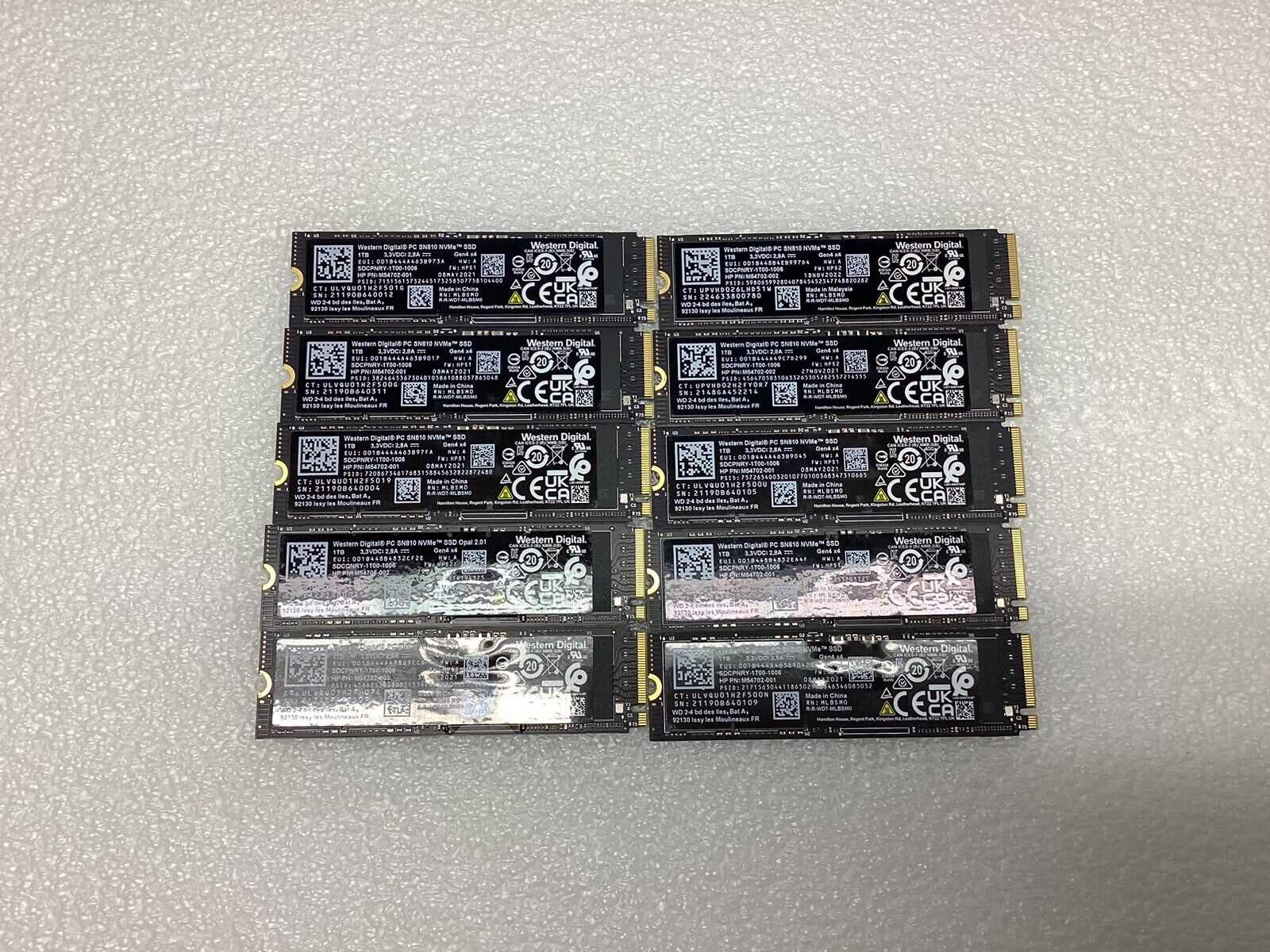 Bulk Lot of 10 Western Digital SN810 1TB M.2 2280 NVMe PCIe G4X4 6000MB/s SSD