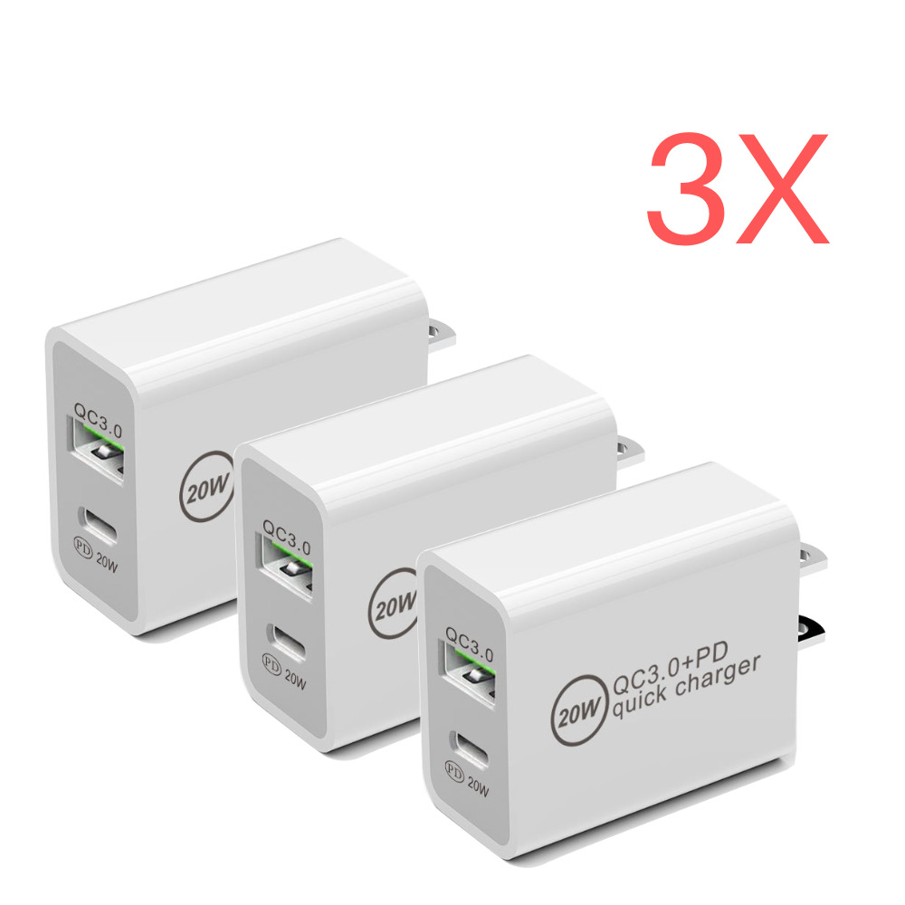 Lot 3X 20W PD QC 3.0 Fast Charger USB Type C Power Adapter For iPhone 15 Samsung