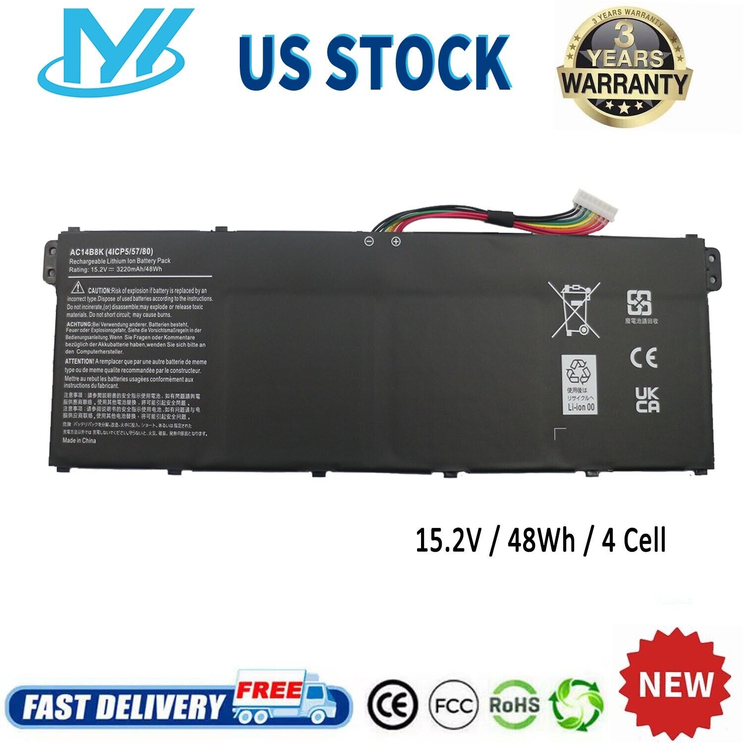 ✅AC14B8K battery For Acer Chromebook CB3-111 CB5-571 AspireV3-371 AC14B3K 48Wh