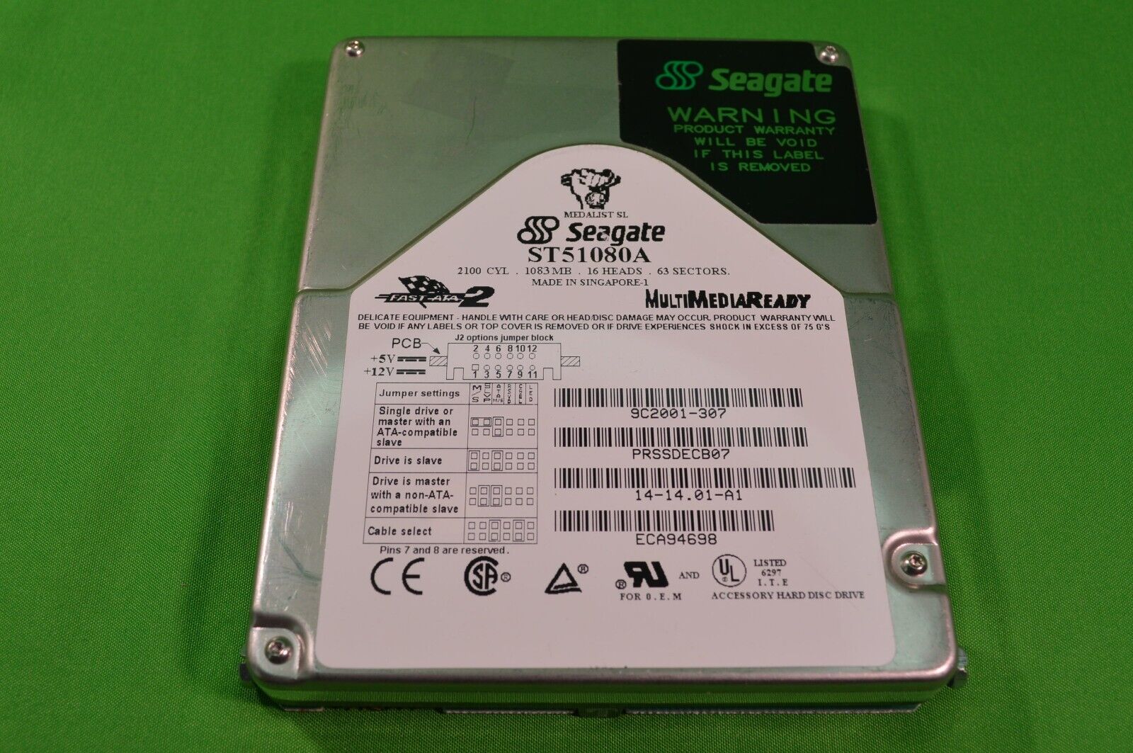 Vintage Seagate Medalist ST51080A Hard Disk Drive,1083MB,16 Heads,Works