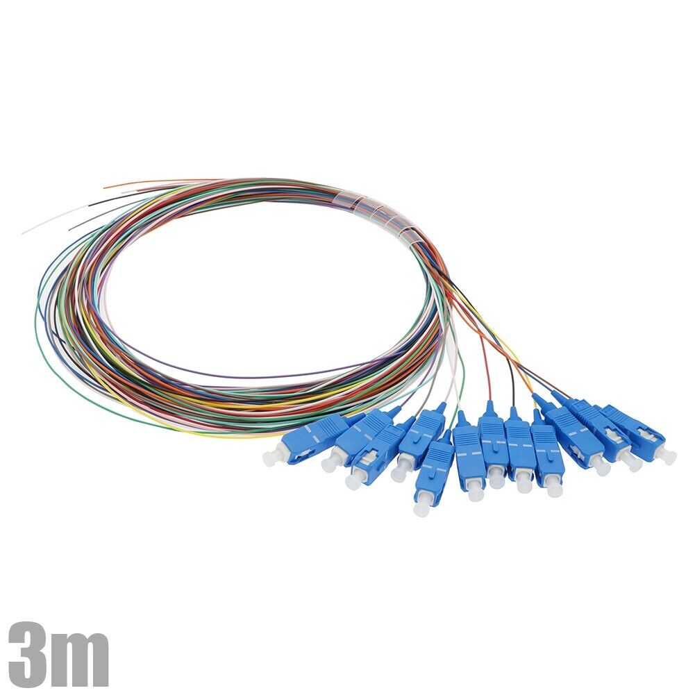 12 Pcs 3M SC/UPC Single-Mode Fiber Optic Optical Pigtail Cable LSZH Multicolor