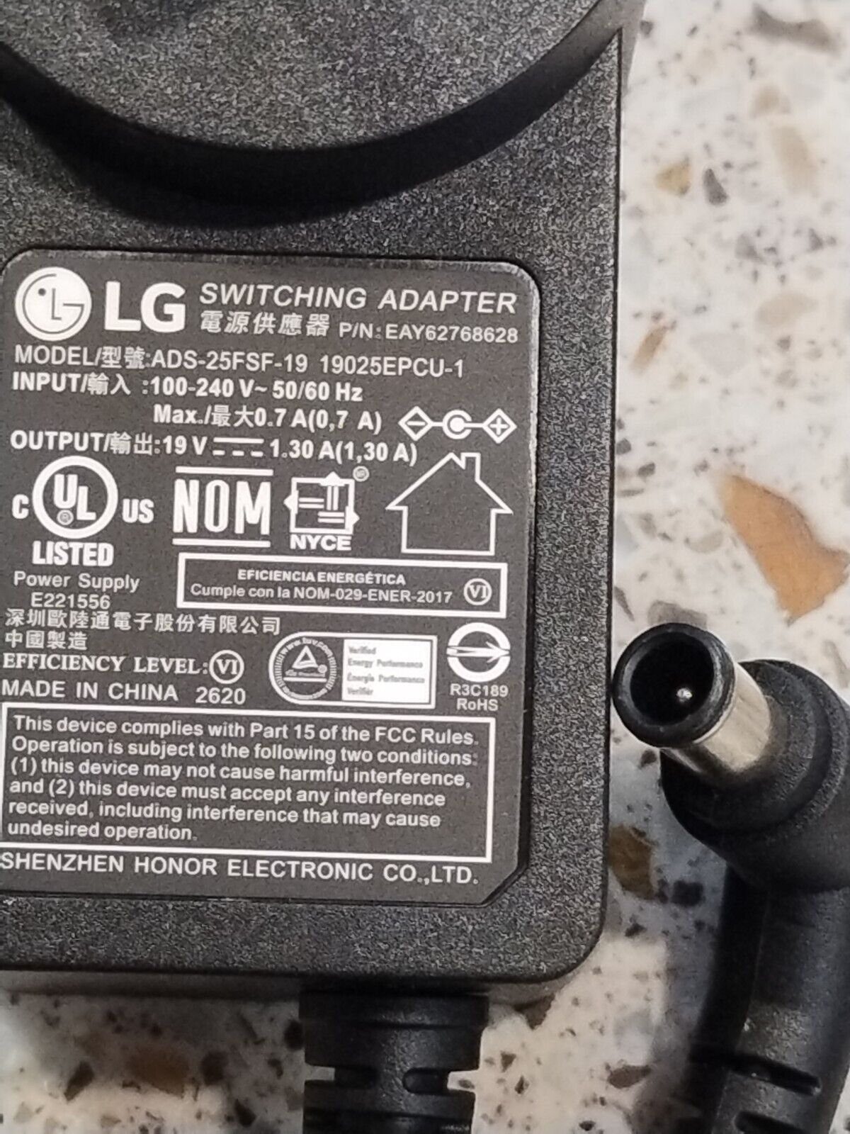 Genuine OEM LG Monitor AC Ada ADS-25FSF-19 (19V 1.3Amp) Brand New