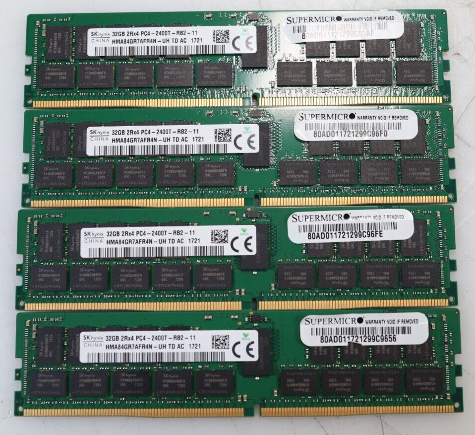 LOT 4x 32GB (128GB) Hynix HMA84GR7AFR4N-UH PC4-2400T ECC DIMM Memory